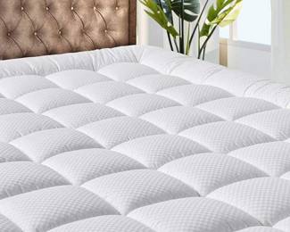 MATBEBY Bedding Quilted Fitted Full Mattress Pad Cooling Breathable Fluffy Soft Mattress Pad Stretches up to 21 Inch Deep, Full Size, White, Mattress Topper Mattress Protector