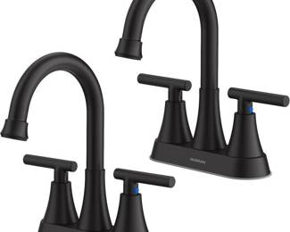 Bathroom Faucets for Sink 3 Hole, Hurran 4 inch Matte Black Bathroom Sink Faucet with Pop-up Drain and 2 Supply Hoses, Stainless Steel Lead-Free Centerset Faucet for Bathroom Sink Vanity RV, 2 Pack - Retail: $75.06