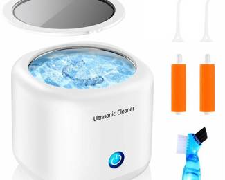 Wuven Ultrasonic Cleaner for Dentures, Invisalign, Mouth Guard, Aligner, Whitening Trays, 43kHz 180ML Portable Ultrasonic Jewelry Cleaner Ultrasonic Retainer Cleaner for Home and Travel Use White