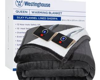 Westinghouse Heated Blanket Queen Size, Soft Flannel to Sherpa Electric Blanket with 10 Heating Levels, 12 Hours Auto Off, Fast Heating Blanket, Machine Washable, 84x90 Inch, Charcoal - Retail: $101.59