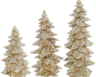 Raz Set of 3 Champagne Gold Glittered Christmas Trees- 6.5 inches to 9.5 inches Tall