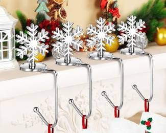 Christmas Stocking Holders for Mantle Lightweight, Small Snowflake Stocking Holder Set of 4, Rotatable Fireplace Stocking Hangers Suitable for mantels Less Than 2.7 inches(Snowflake)