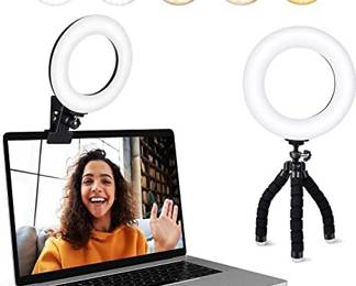 Video Conference Lighting Kit, Ring Light Clip on Laptop Monitor with 5 Dimmable Color & 5 Brightness Level for Webcam Lighting/Zoom Lighting/Remote Working/Self Broadcasting and Live Streaming, etc