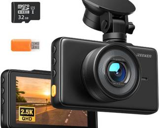 iZEEKER 2.5K Dash Cam, 1440P QHD Car Camera with Free 32GB Card, 3" IPS Display, Night Vision, WDR, 170°Wide Angle, Loop Recording, G-Sensor Emergency Recording, 24H Parking Mode, Type C