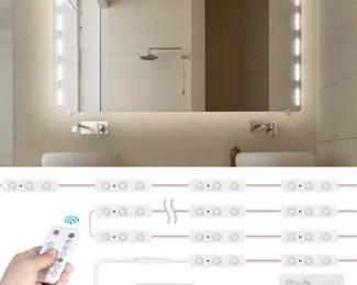 Kintion LED Vanity Mirror Light, Hollywood Style 60pcs Ultra Bright White LED, 9.8ft/3m Dimmable Strip Light, Bathroom Waterproof, Memory Function, Time Shutdown, Breath Mode (Mirror Not Include)