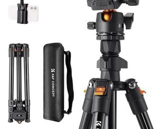 K&F Concept 64 inch/163cm Camera Tripod,Lightweight Travel Outdoor DSLR Tripods with 360 Degree Ball Head Load Capacity 8kg/17.6lbs,Cellphone Clip for Smartphone Live Streaming Vlog K234A0+BH-28L