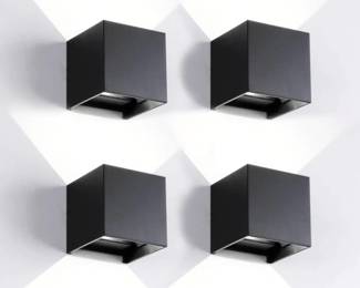 4 Pack LED Outdoor Sconces Wall Lights 20W Exterior/Interior Up and Down Lights IP65 Waterproof Modern Outdoor Lighting Fixtures Square Aluminum Wall Mount Light Black 6500K Cold Lights - Retail: $179.99