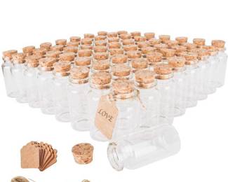 64PCS 30ml Cork Stoppers Glass Bottles, Small Jars With Personalized Label Tags and String, Mini Bottles Of Candy, Wedding Favors For Guests, Set of 64