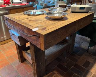 RUSTIC BUTCHERY BLOCK STYLE ISLAND TABLE approx 48x36x36"