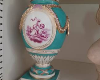 Rare Porcelain Lidded Urn Vase by KPM Circa 1955. Gold Trim and Superb Scene of Two Putti $700