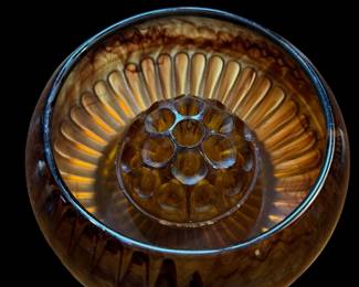 Top of George Davidson Cloud Art Glass 1930's with Davidson Flower Frog