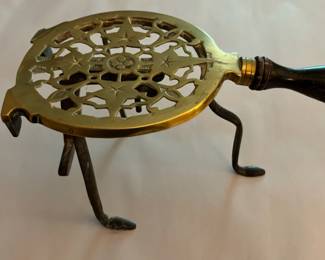 Antique English Brass Hearth Trivet for the Kettle James Cartland Co $100
