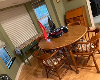 Table & 6 chairs, 2 leaves , Green  serving Table and stool