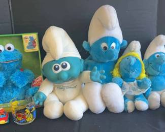 Smurf Plushies, Sesame Street And Garfield
