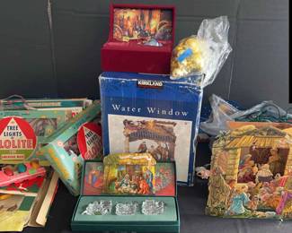 Nativity Scene Snow Globe, Vintage Christmas Lights,and More