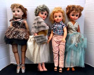 4 Vintage Dolls Collection, Soft Plastic Face Hard Plastic Body, Joint Body Move, VT18 14R,Eegee