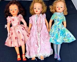 3 Vintage Ideal VT18 Rubber Face Dolls, Joint Body Movement Composition, Hard Plastic Body