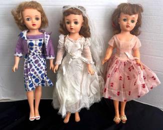 3 VIntage VT20 Ideal Dolls, Soft Rubber Face Hard Plastic Body, Joint Movement Body Comp.