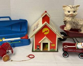Fisher Price Family School , Toy Flute, Edward Mobley Platic Squeek Cat,Radio Flyer Wheelboro