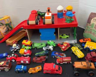 Toys, Cars, Lego, Vintage Log Cabin Fence And Tree