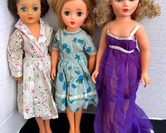 3 Vintage Rubber Face Dolls, Joint Body Movement Comp, Hard Plastic Body, Includes Eegee Doll