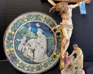 Wings Of Devotion Classic Renaissance Crucifix Fragile , Schmid St Joseph Jesus Music Box