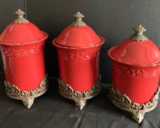 Chris Madden Three Piece Carvella Red Canister Set
