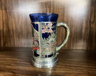 Cobalt Blue Glass & Metal Beer Stein