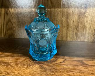 Fostoria Coin Blue Glass Lidded Candy Dish