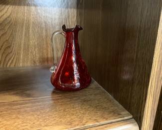 Ruby Red Pilgrim Glass Crackle Glass Mini Pitcher
