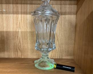Uranium Glass Fostoria Coin Clear Glass Footed Apothecary / Candy Jar
