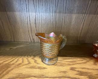 Westmoreland Iridescent Marigold Basket Weave Creamer Pitcher