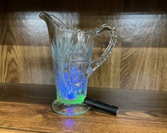 Uranium Glass - Kokomo Square Sunburst Pressed Glass Pitcher