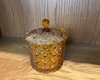 Fenton Amber Daisy & Button Lidded Candy Dish