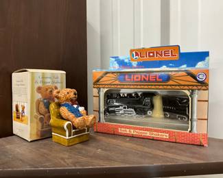 Ceramic Salt & Pepper Shakers - Teddy Bear in Chair & Lionel Train