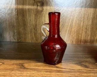 Ruby Red Pilgrim Glass Crackle Glass Long Neck Jug