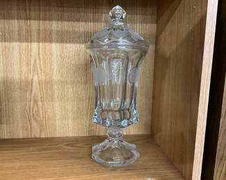 Uranium Glass Fostoria Coin Clear Glass Footed Apothecary / Candy Jar