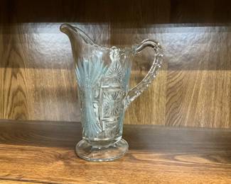 Uranium Glass - Kokomo Square Sunburst Pressed Glass Pitcher
