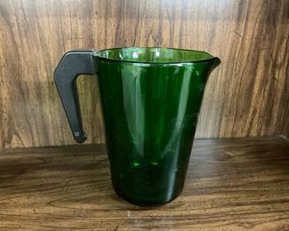 Green Vereco France Heavy Glass Pitcher 1970's