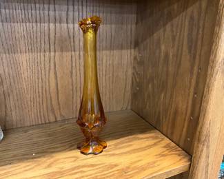 Fenton Valencia Amber Glass Pedestal Swung Footed Bud Vase
