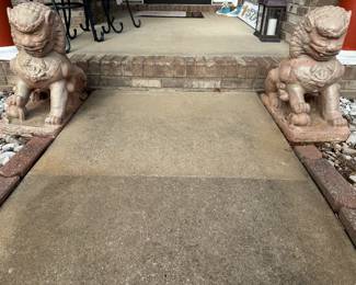Pair of concrete foo lions/Chinese guardian lions. They are heavy! Bring help to load them!