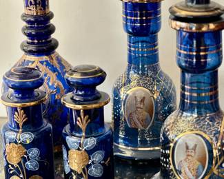 Cobalt blue, including Persian decanters