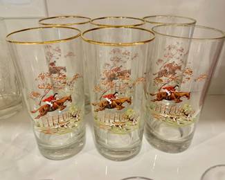 Vintage set of  6 Equestrian glasses 