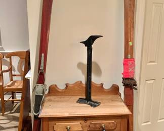 Vintage Chest, Skiis and Boot Mold