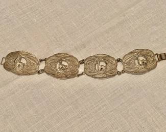 Filigree silver panel bracelet Llama design 