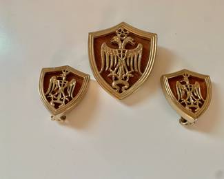 Bucherer Eagle Shield pin and clip earrings set 