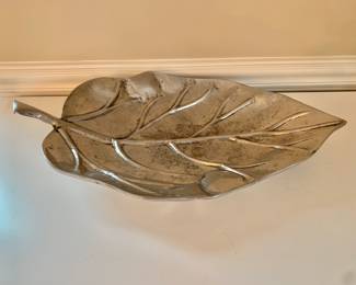 Large silver tone metal leaf dish 