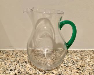 Vintage pitcher with green glass handle 