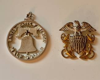 Half Dollar Silver pendant coin, vintage eagle pin 