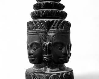 Black wooden Buddha Head Sculpture - Brahma's Four Faces